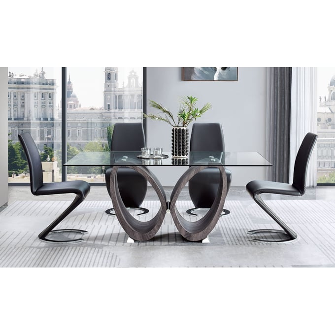 Global Furniture D80012 Dark Grey Black 5pc Dining Room Set GL-D80012DT-D9002DC-BL-M