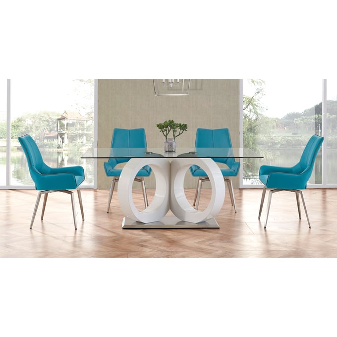 Global Furniture D9002 Turquiose Silver 5pc Dining Room Set GL-D9002DT-D4878DC-TURQ