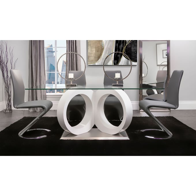 Global Furniture D9002 Silver White Grey 5pc Dining Room Set GL-D9002DT-SET-GR