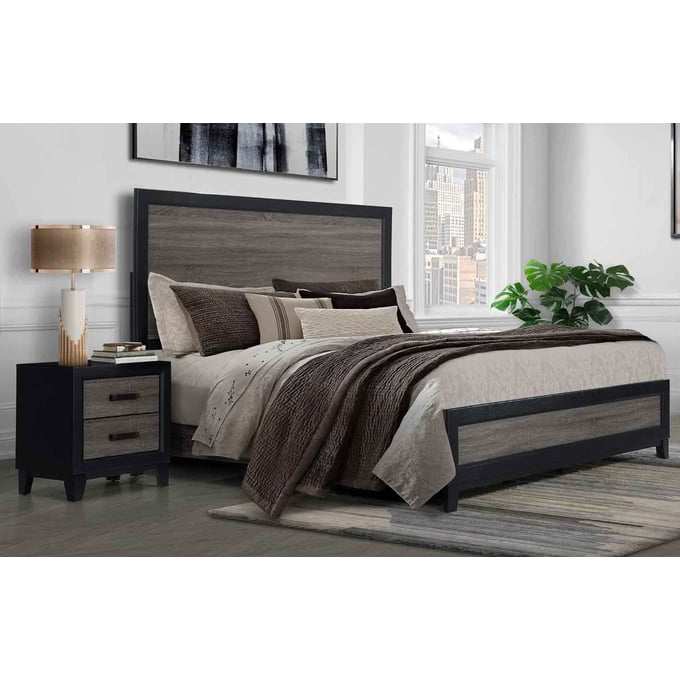 Global Furniture Lisbon Dark Grey Black 4pc Queen Bedroom Set GL-LISBON-GREY-BLACK-BR-S6