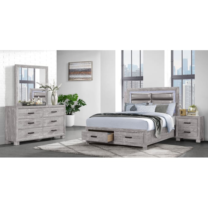 Global Furniture Nolan Light Grey 4pc Bedroom Set with King Bed GL-NOLAN-BR-S4