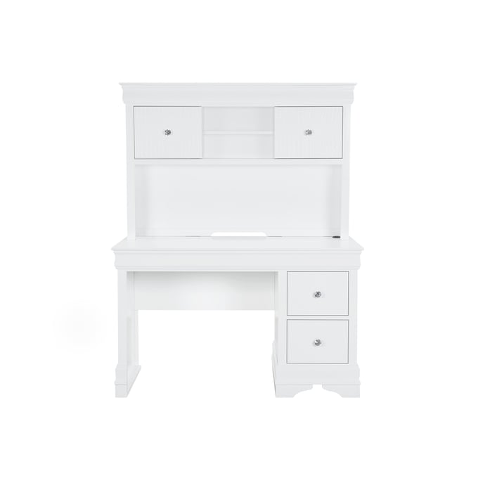 Global Furniture Pompei White Desk with Hutch GL-POMPEI-METALLIC-WHITE-DH