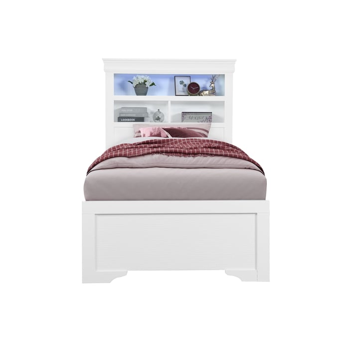 Global Furniture Pompei White Bookcase Twin Bed with LED GL-POMPEI-WH-BOOKCASE-TB