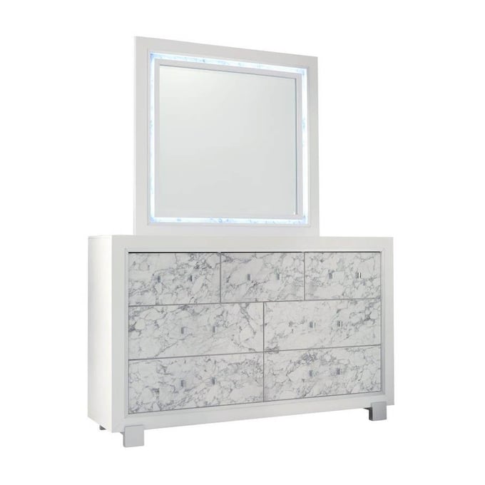 Global Furniture Santorini White Dresser and Mirror GL-SANTORINI-METWHT-DM