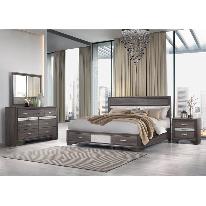 Global Furniture Seville Dark Grey 4pc Bedroom Set with Full Panel Bed GL-SEVILLE-FB-KBR-DWR-S1