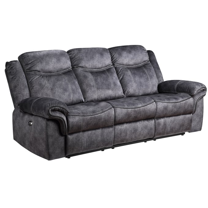 Global Furniture U2200 Dark Grey Leather Power Reclining Sofa GL-U2200-DOMINO-GRANITE-PRS-1