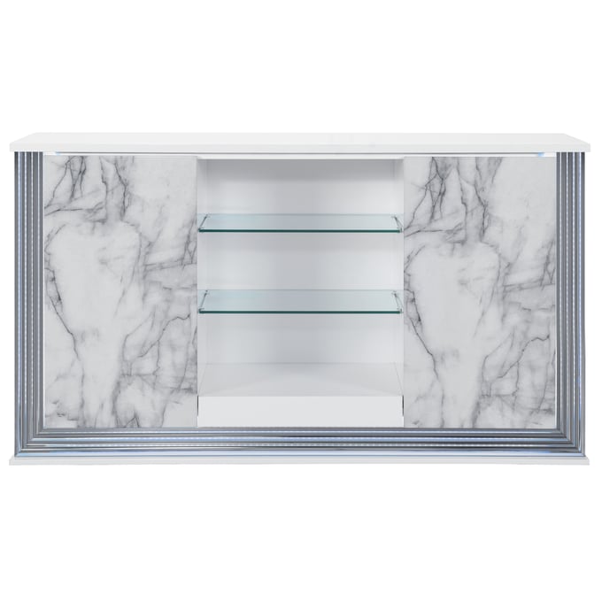 Global Furniture Ylime Light Grey White Buffet with LED GL-YLIME-WHITE-MARBLE-BUFFET