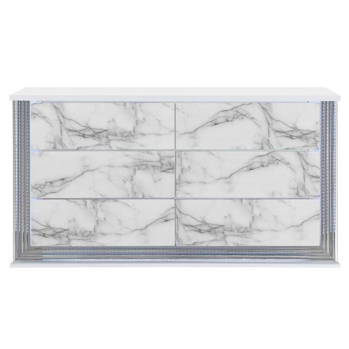 Global Furniture Ylime Light Grey White Dresser with LED GL-YLIME-WHITE-MARBLE-DR-W-LED