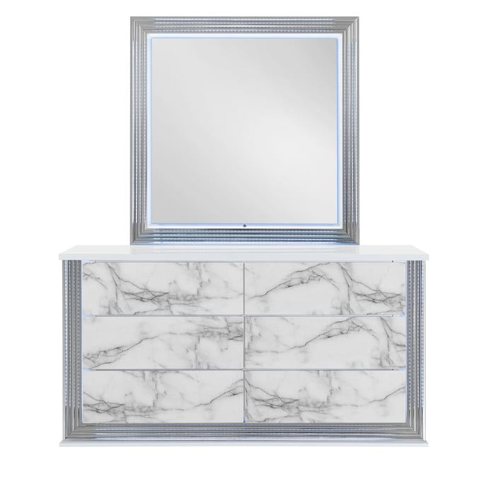 Global Furniture Ylime Light Grey White LED Dresser And Mirror GL-YLIME-WHITE-MARBLE-DRMR-LED