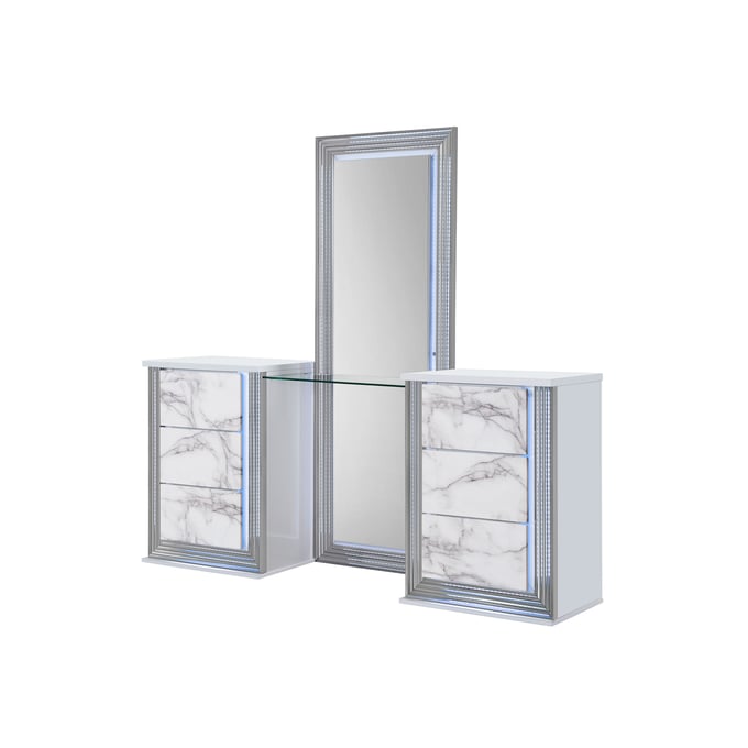 Global Furniture Ylime Light Grey White Vanity Set with LED GL-YLIME-WHT-MARBLE-VANITY-SET