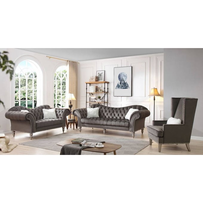 Glory Furniture Wilshire Dark Gray Velvet 3pc Living Room Set GLRY-G095-LR-S1