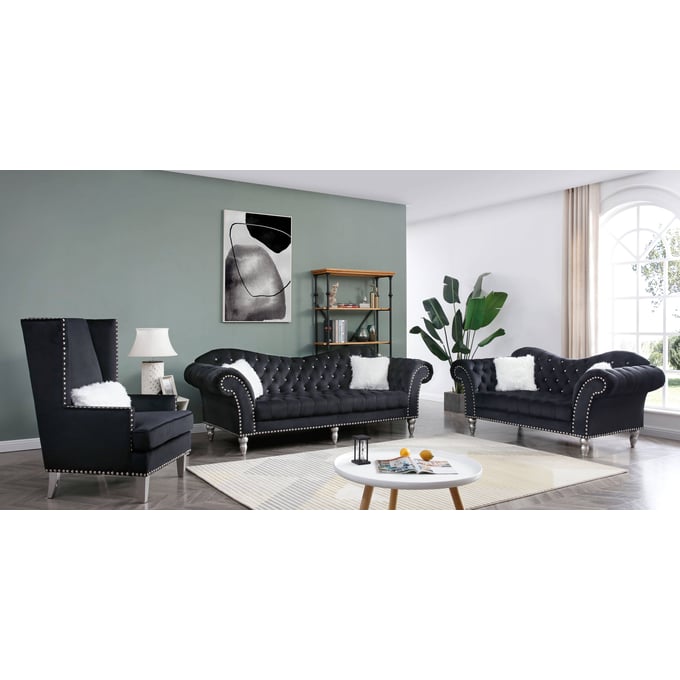 Glory Furniture Wilshire Black Velvet 3pc Living Room Set GLRY-G095-LR-S2