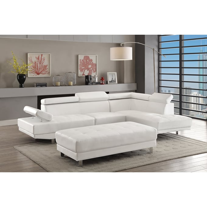 Glory Furniture Riveredge White Faux Leather Sectional with Ottoman GLRY-G449-LR-S2