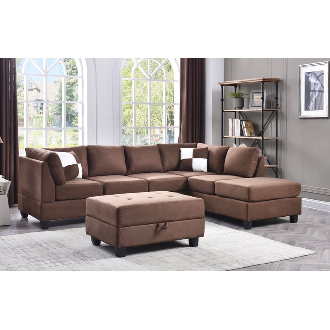 Glory Furniture Malone Chocolate Sectional with Ottoman GLRY-G632-LR-S3