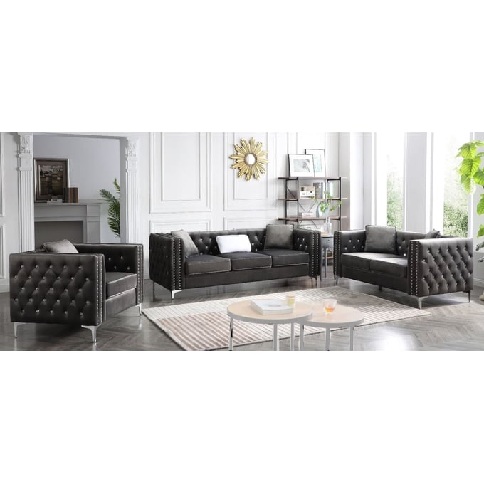 Glory Furniture Paige Gray Velvet 3pc Living Room Set GLRY-G822A-LR-S1