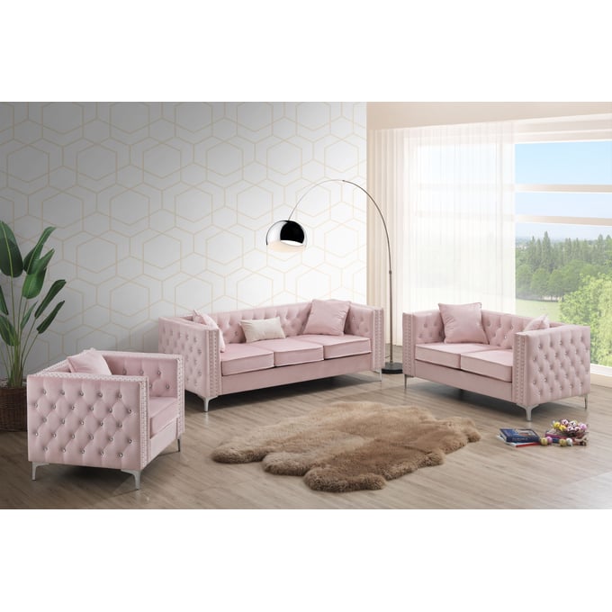 Glory Furniture Paige Pink Velvet 3pc Living Room Set GLRY-G824A-LR-S1