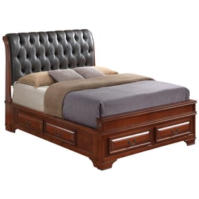 Glory Furniture LaVita Oak Faux Leather Tufted Full Storage Bed