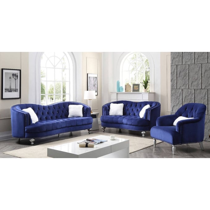 Glory Furniture Jewel Blue Velvet 3pc Living Room Set GLRY-G750-LR-S1