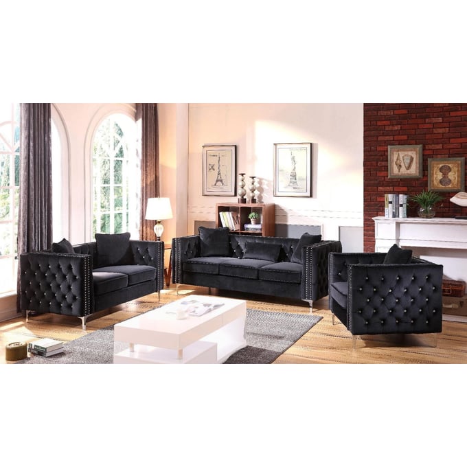 Glory Furniture Paige Black Velvet 3pc Living Room Set GLRY-G828A-LR-S2