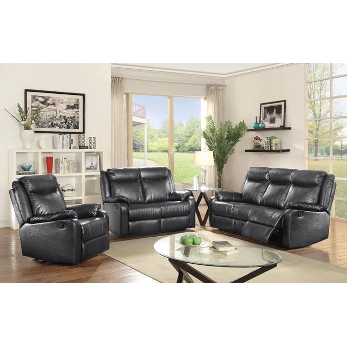 Glory Furniture Ward Black Faux Leather 3pc Living Room Set GLRY-G761A-RC-LR-S2