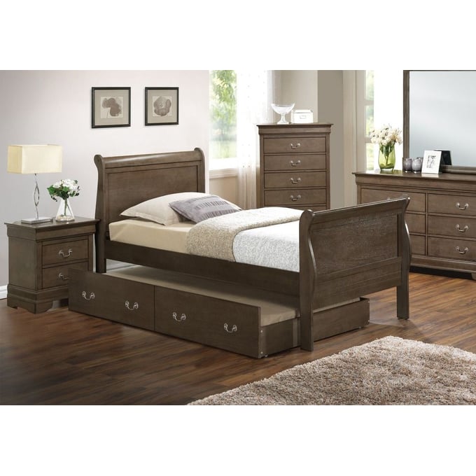 Glory Furniture Louis Phillipe Full Trundle Bed in Gray