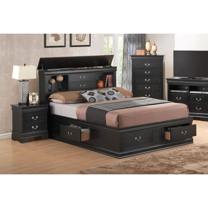 Glory Furniture Louis Phillipe Black Full 2pc Bedroom Set with Three Drawer  Nightstand