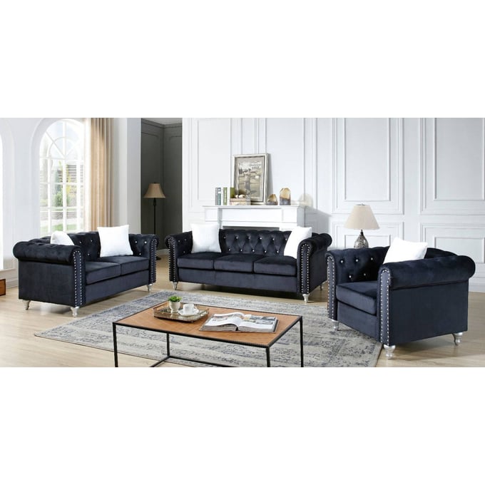 Glory Furniture Raisa Black Velvet 3pc Living Room Set GLRY-G863A-LR-S3