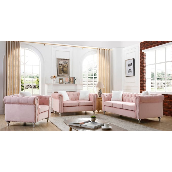 Glory Furniture Raisa Pink Velvet 3pc Living Room Set GLRY-G864A-LR-S4