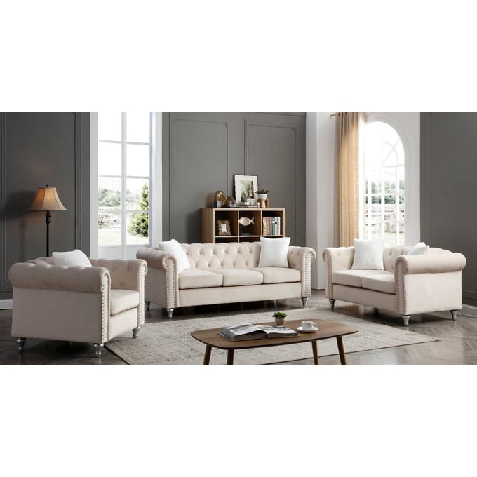 Glory Furniture Raisa Beige Velvet 3pc Living Room Set GLRY-G867A-LR-S5