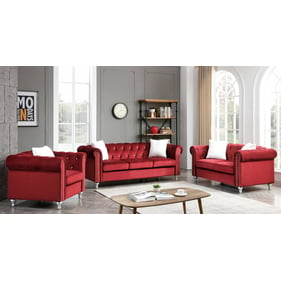 Glory Furniture Raisa Burgundy Velvet 3pc Living Room Set