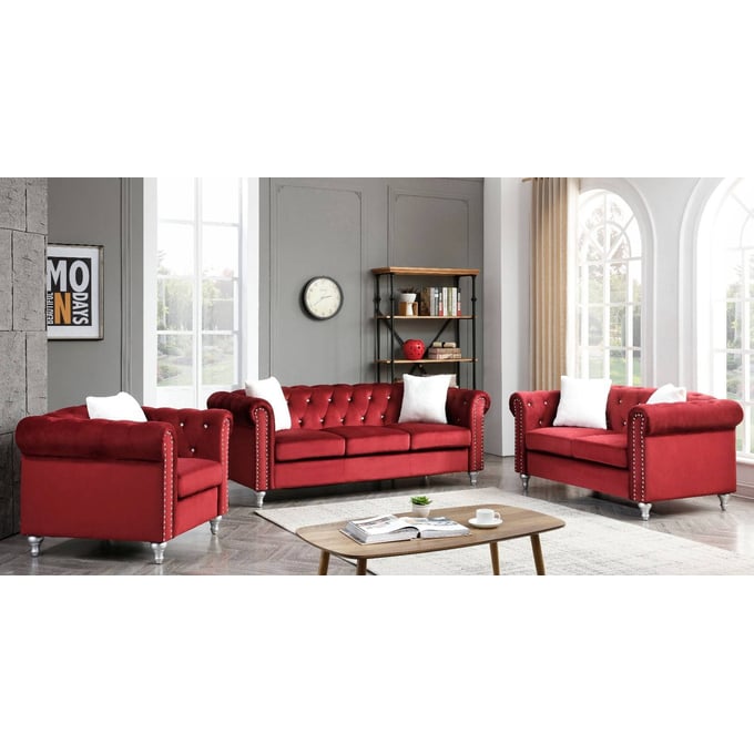 Glory Furniture Raisa Burgundy Velvet 3pc Living Room Set GLRY-G869A-LR-S6