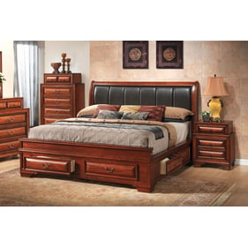 Glory Furniture LaVita Oak Faux Leather 2pc Bedroom Set with Queen Storage ...