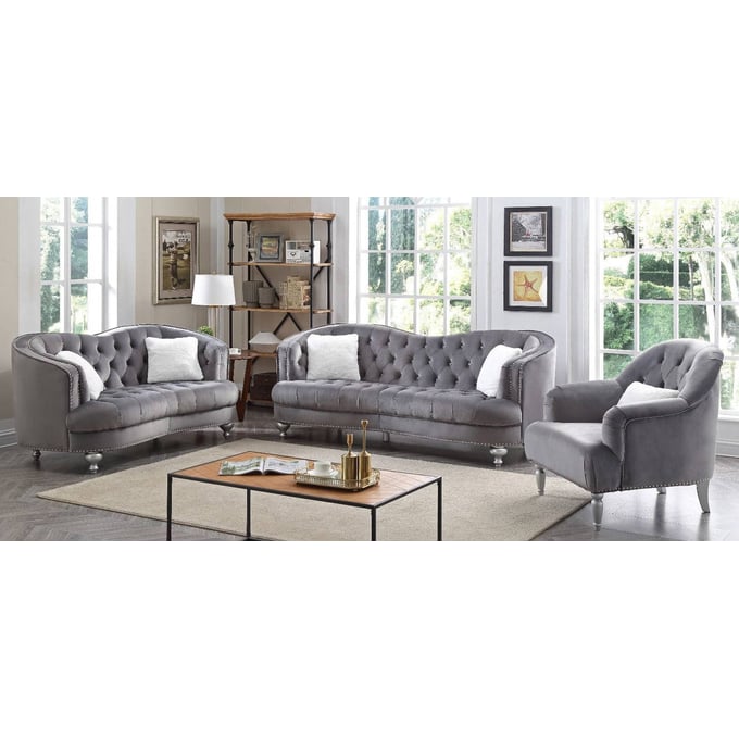 Glory Furniture Jewel Gray Velvet 3pc Living Room Set GLRY-G755-LR-S2