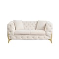 Contempo Modern Transitional Style Upholstery Loveseat Made with Buckle Fabric & Golden Accent Legs in Beige