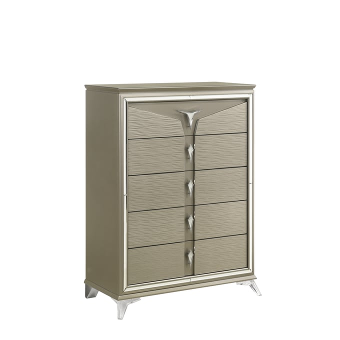 Galaxy Home Samantha Olive Silver 5 Drawer Chest GLXY-601955550352