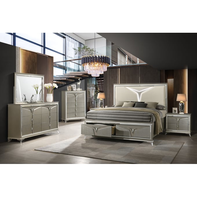 Galaxy Home Samantha Olive Silver 5pc Queen Bedroom Set GLXY-601955550406