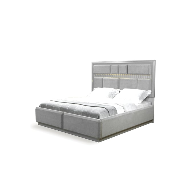 Galaxy Home Da Vinci Gray Queen Bed with Led Headboard GLXY-601955551304