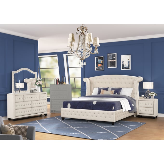 Galaxy Home Sophia Cream 4pc King Bedroom Set GLXY-601955554121