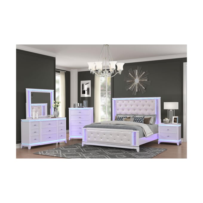 Galaxy Home Opium White 5pc King Bedroom Set GLXY-698781485286