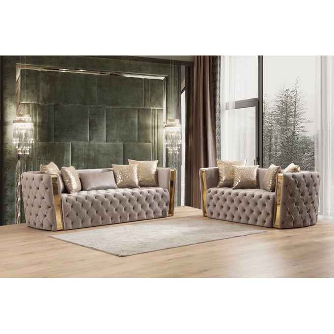 Galaxy Home Naomi Taupe Button Tufted 2pc Living Room Set GLXY-698781136256