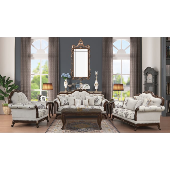 Galaxy Home Gloria White 3pc Button Tufted Living Room Set GLXY-698781150559