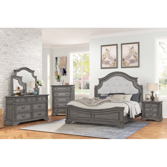 Galaxy Home Grace Gray Tufted King 6pc Bedroom Set GLXY-698781181423