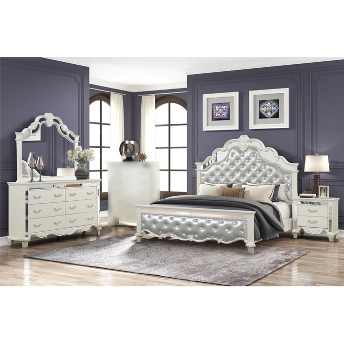 Galaxy Home Milan White Tufted 5pc King Bedroom Set GLXY-698781053560