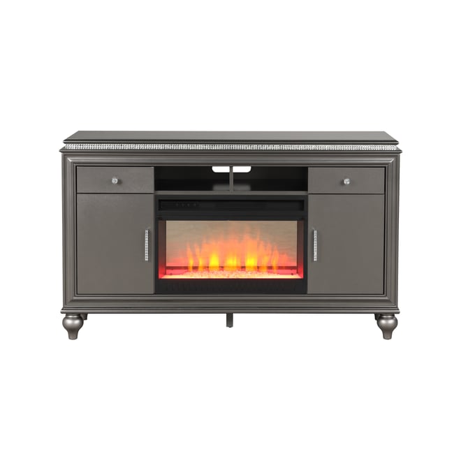 Galaxy Home Ginger Gun Metal TV Stand With Electric Fireplace GLXY-698781320440