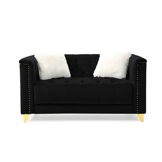 Galaxy Home Russell Black Velvet Tufted Loveseat GLXY-808857643360