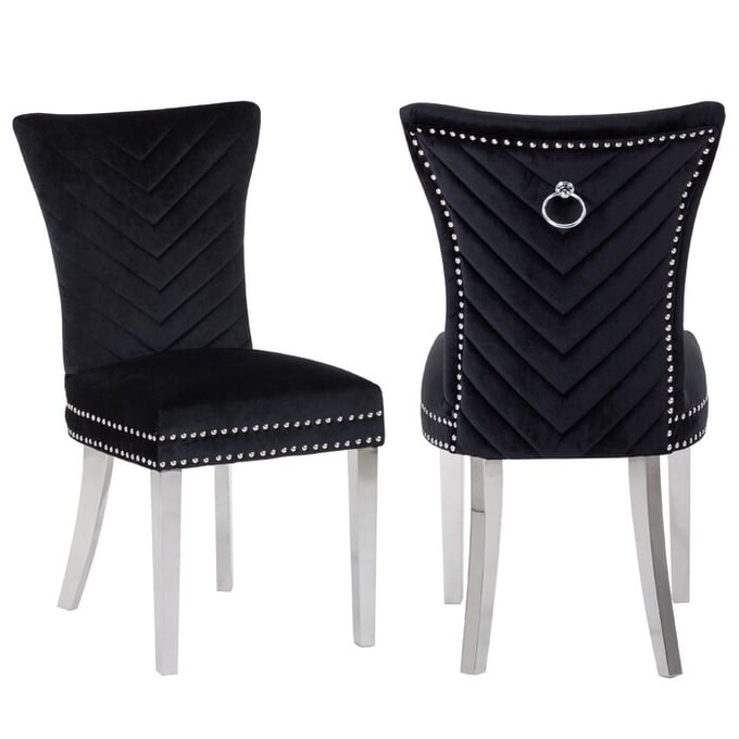 2 Galaxy Home Eva Black Velvet Dining Chairs GLXY-733569377848