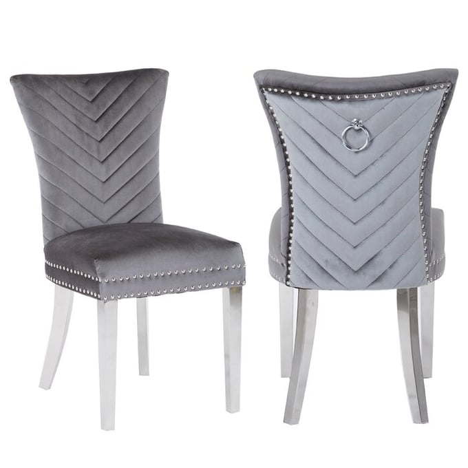 2 Galaxy Home Eva Dark Gray Velvet Dining Chairs GLXY-733569236183