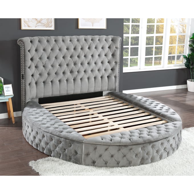 Galaxy Home Hazel Gray Velvet Queen Bed GLXY-733569255191