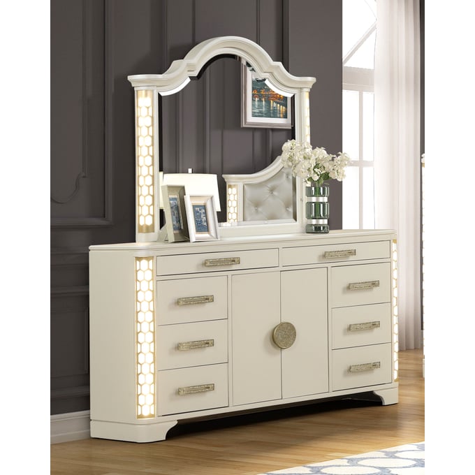 Beige dresser on sale with mirror