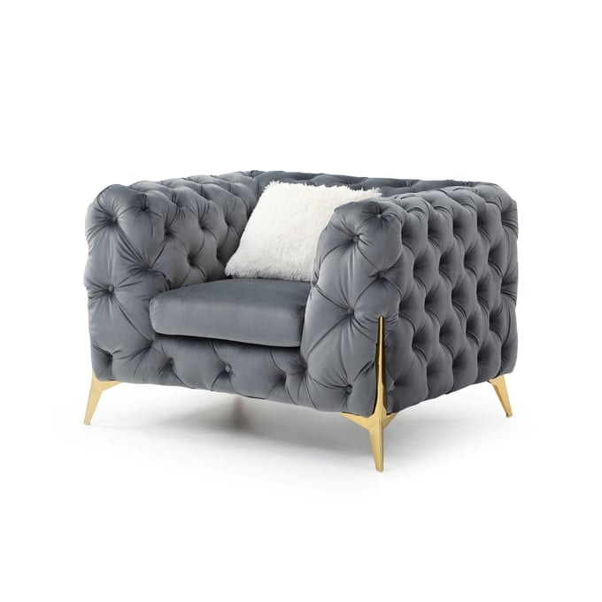 Galaxy Home Moderno Gray Velvet Tufted Chair GLXY-808857862563